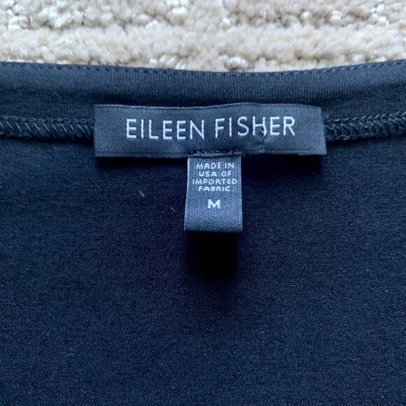 Eileen Fisher Asymmetrical Long Sleeve Pullover Tunic Black Size Medium Stretch - Picture 3 of 8